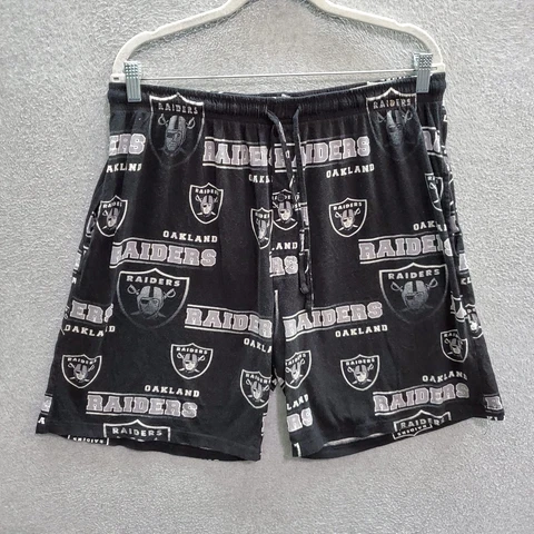 Oakland Raiders Men Sleepwear Large Logo Allover Print Sleep Shorts Drawstring Cover
