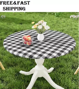 round Picnic Table Cloth, Elastic Waterproof Fitted Vinyl Tablecloth for 36"-44" - Picture 1 of 8