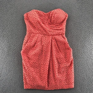 Jodi Kristopher Dress Womens 9 Coral Sheath Mini Strapless Lace Pleats Pockets - Picture 1 of 11