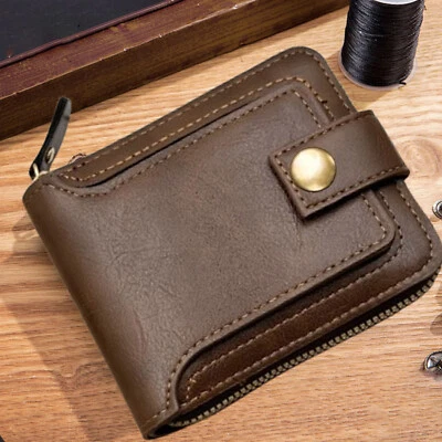 Men Wallet Leather Zip Around Bifold with Card Holder and Snap Button - Image 1 of 4