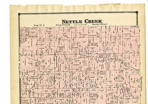1874 Mapa de Nettle Creek, Indiana con apellidos, de Atlas de Randolph Cty - Imagen 1 de 4