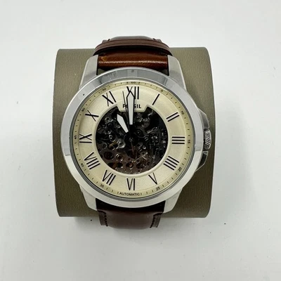 Reloj Automático Fossil Grant Hombre Caja Plateada Cuero Marrón ME3099 - Usado Foto 1 de 4