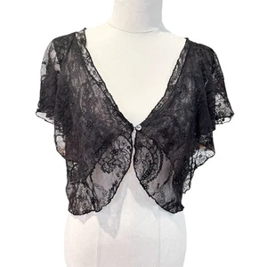 Fleur Wood Cardi Top Size AU/UK 10 US 6 Black Lace Ruffle Vintage Romantic Fairy - Picture 1 of 3