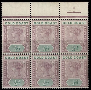 GOLD COAST QV SG26, ½d dull mauve & green, NH MINT. Cat £45+ BLOCK x6 MARGINAL - Picture 1 of 1