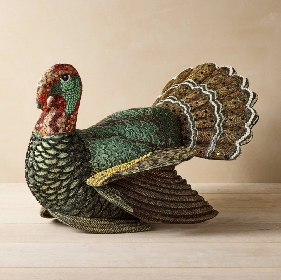 John Derian X Target 2024 16x15 Beaded Thanksgiving Turkey Novelty Plush Pillow - Image 1 of 1