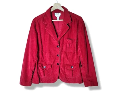 Talbots Stretch Red Corduroy Blazer 16W Petite Jacket Pockets Preppy Holiday Vtg - Image 1 of 4