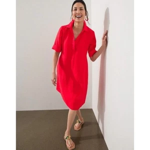 Chico’s 100% Linen Red Popover Collared Dress Size 4 - Picture 1 of 7