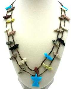 Garcia Zuni Navajo Fetish Heishi Necklace Double Strand Carved Native American - Picture 1 of 10
