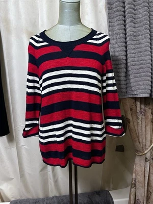 Suéter Michael Stars Superfino Talla Pequeña Rojo Blanco Azul Marino Pescador Náutico Foto 1 de 4