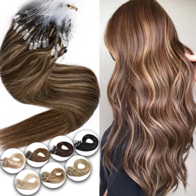 Micro anel grosso ponta de laço Remy extensões de cabelo humano cabeça cheia nano contas link - Imagem 1 de 4