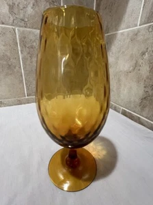 Vintage Empoli Italian Art Glass Optic Vase Honey Amber Footed MCM 1960's - Picture 1 of 6