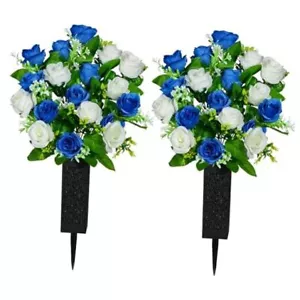 Artificial Cemetery Flowers, Grave Memorial Flowers with Vase, DBW18T - Picture 1 of 7