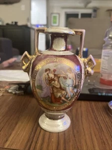 Royal Vienna Vase Classical Scene 6” Tall Makers Mark Maroon Violet - Picture 1 of 18