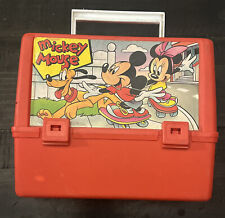 Vintage Thermos Brand Red Mickey Mouse Lunchbox Pluto Minnie 1980s Disney Rare