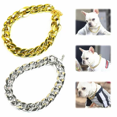 Pet Choke Chain Gold Silver Necklace Collar Small Cat Dog French Bulldog Puppy  - Image 1 of 4