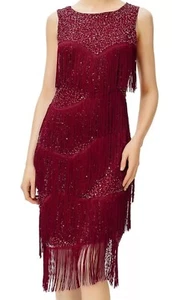 BABEYOND KLEID GR. XSMALL ROTWEIN FRANSEN PERLEN FLAPPER 1920’s GREAT GATSBY 🎉 - Bild 1 von 4