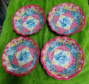 Set of Pioneer Woman Patchwork Medley 4 Soup Cereal Plates Bowls - Picture 1 of 8