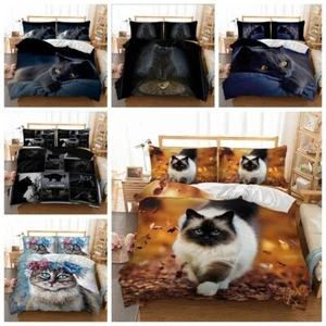 Cat Animals Duvet Quilt Cover Bedding Set Single Double King Size Pillowcases UK - Picture 1 of 67