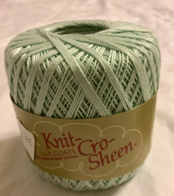 J&P Coats Crochet Thread Cotton Knit Cro-Sheen 175 Yds ~Mint Green NOS Vintage - Image 1 of 4