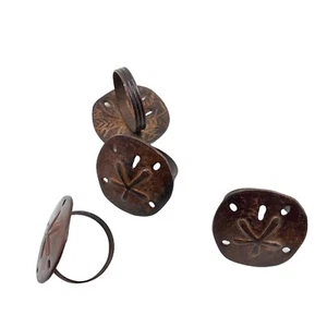 Metal Sand Dollar Napkin Rings Set of 4 Vintage Brown Artistic Seashore Decor - Picture 1 of 6