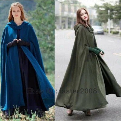 Womens Long Cape Cloak Hooded Wool Blend Long Coat Sleeveless Winter Cardigan - Image 1 of 4
