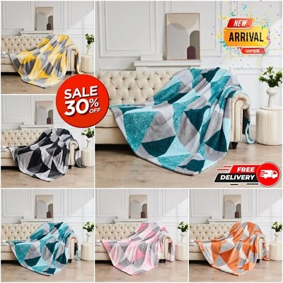 Teddy Fleece Geometric Throw Extra Large Thermal Warm Cuddly Sofa Bed Blanket