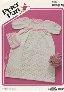 Peter Pan Knitting Pattern P426 Baby 3Ply Christening Dress and Bonnet 16"-18" - Picture 1 of 2