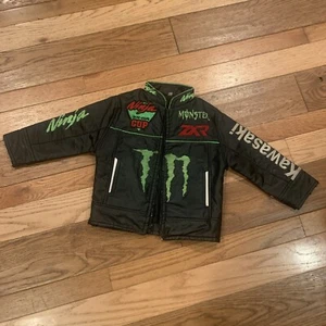 Ninja Monster Kawasaki Leather Racing Jacket Child Size 4 Embroidered Black - Picture 1 of 8
