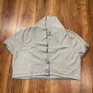 Ann Taylor Gray Shawl Collar Short Sleeve Cardigan Cropped Sweater Womens XL - Picture 1 of 5