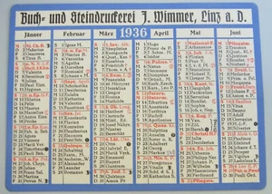 Calendario publicitario 1936 (¡válido para 2024!) -- Imprenta de libros J. Wimmer, LINZ - Imagen 1 de 4
