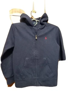 POLO RALPH LAUREN Kid's Boy's Full Zip Blue Cotton Cardigan Jumper Sweater Size7 - Picture 1 of 6