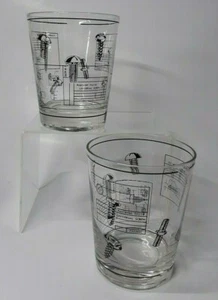 Vintage DOF Rocks Glasses Universal Screw Blueprints Set of 2  Unusual Set - Picture 1 of 5