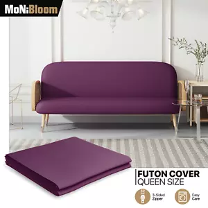 Purple Queen Size Slipcovers Armless Stretch Futon Cover Washable Sofa Protector - Picture 1 of 10