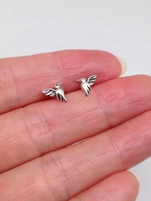 Aretes de plata maciza colibrí plata de ley 925 poste pequeños 7 mm Foto 1 de 4