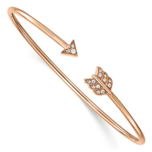 14K Solid Rose Gold Diamond Arrow Cuff Bracelet - Picture 1 of 11