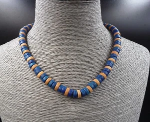 Collier surf surfer homme ou ado en bois bleu et beige - Imagen 1 de 1