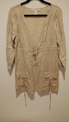 DVF Soleil Swim Cover Up Womens Small Tan Linen Dress V Neck Beach Tabalah - Image 1 of 4