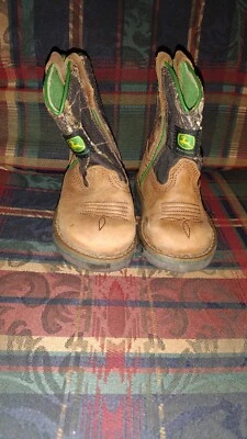 John Deere Infant Size 4M Brown Camo Round Toe Ropers Cowboy Boots - Image 1 of 4