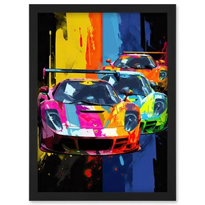 Sport Racing Cars Vibrant Supercar Race Mancave Gift for Him Framed Art Print A4 - Picture 1 of 31