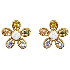 Boucles d'oreilles Fleur Plaqué Or 18 carats et Oxydes Zirconium - Femme - Picture 1 of 4
