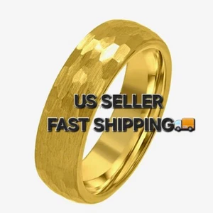 Black Tungsten Carbide Hammered Brushed Finish Men's Wedding Band Ring - Picture 1 of 1