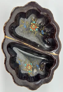 Divided Candy Dish~Dark Purple~Vintage Hand Painted Floral Design~Small~Japan - Picture 1 of 10