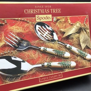 Juego de cubiertos Spode árbol de Navidad de 3 piezas cuchara para servir tenedor de carne cuchara ranurada servidor - Imagen 1 de 12