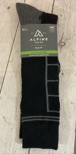 Alpine Design Calf Cut Merino Wool Ski Socks Black Grey MD 6-10 - Picture 1 of 8