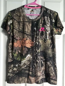 Mossy Oak Size M Camouflage Short Sleeve Pink Logo Cotton Blend T-shirt - Picture 1 of 6