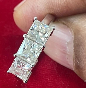 3 Stone 3.16Ct Vvs~Near White Princess Moissanite Diamond Engagement Silver Ring - Picture 1 of 3