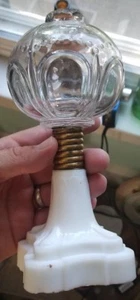 ATTERBURY SCREW SOCKET PATENT SEPT 29 1868 SHELLEY PEG 6 LOOP MILKGLASS BASE - Picture 1 of 6