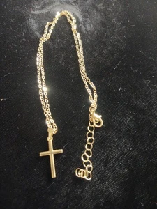 Gold Necklace for Women, Cross Necklace Dainty Gold Tone Cross 9" - Picture 1 of 4