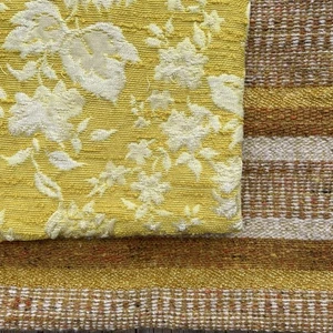 Vintage Upholstery Tapestry Fabric Samples 60s 70s Gold Floral Striped Set of 2 - Picture 1 of 17