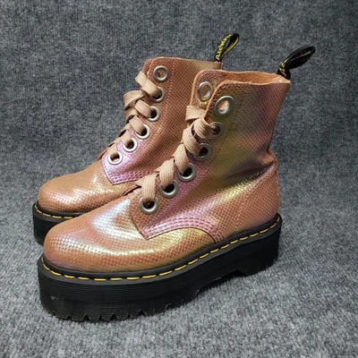 Dr Martens Molly Botas Iridiscentes Mujer 5 Marrón Combate Plataforma Botín al Tobillo Foto 1 de 4